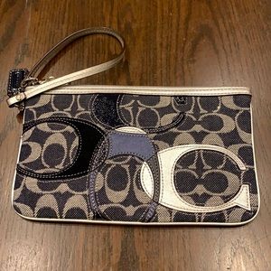 navy coach signature canvas wristlet